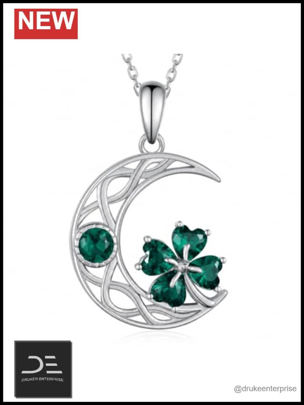 Four Leaf Clover Necklace 925 Sterling Silver Shamrock Pendant Irish Jewelry